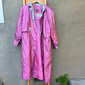 Pink rain coat parka metallic long coat British Mist Petite 8